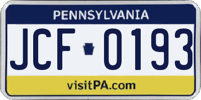 PA license plate JCF0193
