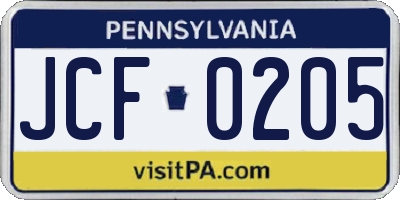 PA license plate JCF0205