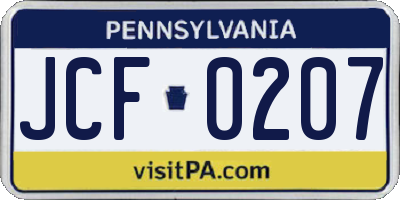 PA license plate JCF0207