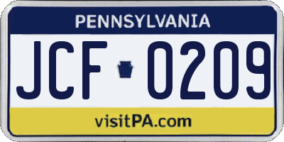 PA license plate JCF0209