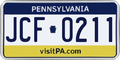 PA license plate JCF0211