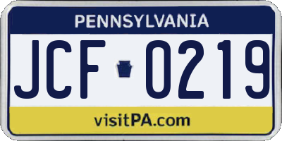 PA license plate JCF0219