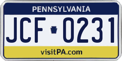 PA license plate JCF0231