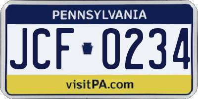 PA license plate JCF0234