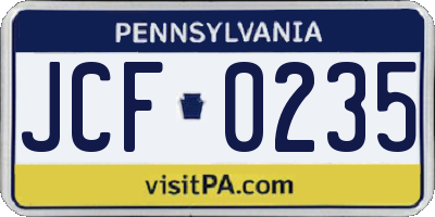 PA license plate JCF0235