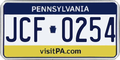 PA license plate JCF0254