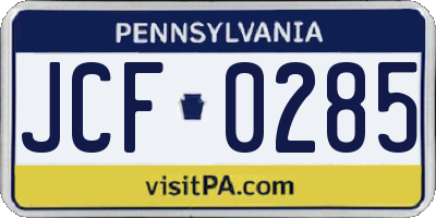 PA license plate JCF0285
