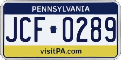 PA license plate JCF0289
