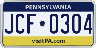 PA license plate JCF0304