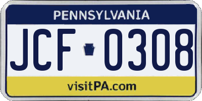 PA license plate JCF0308