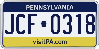 PA license plate JCF0318