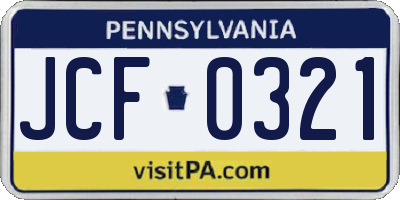 PA license plate JCF0321