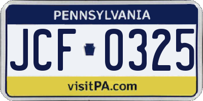 PA license plate JCF0325