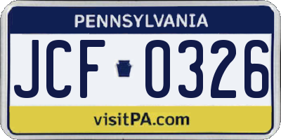 PA license plate JCF0326