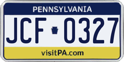 PA license plate JCF0327