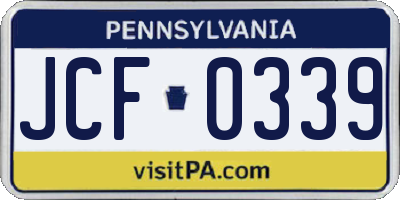 PA license plate JCF0339