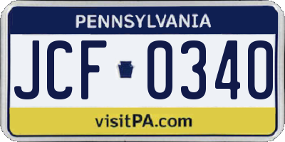 PA license plate JCF0340