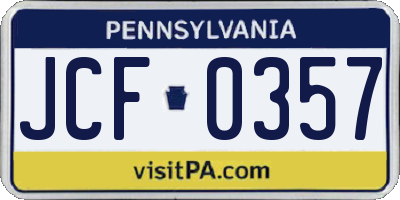 PA license plate JCF0357
