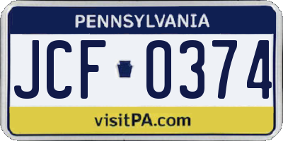 PA license plate JCF0374