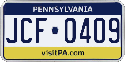 PA license plate JCF0409