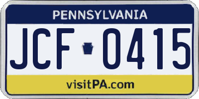 PA license plate JCF0415