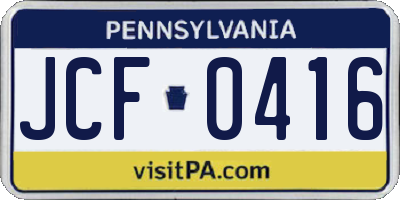 PA license plate JCF0416