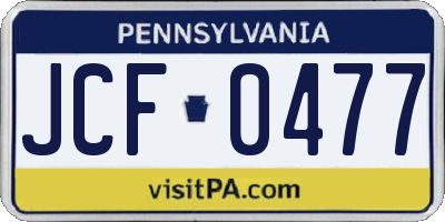 PA license plate JCF0477