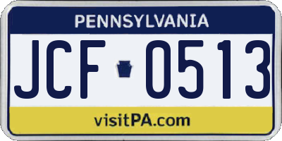PA license plate JCF0513