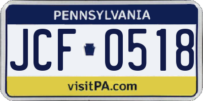 PA license plate JCF0518