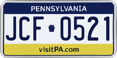 PA license plate JCF0521