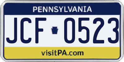 PA license plate JCF0523