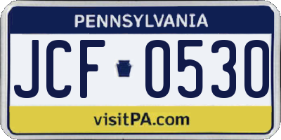 PA license plate JCF0530