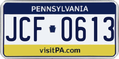 PA license plate JCF0613