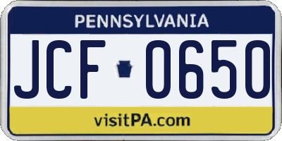 PA license plate JCF0650