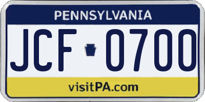 PA license plate JCF0700