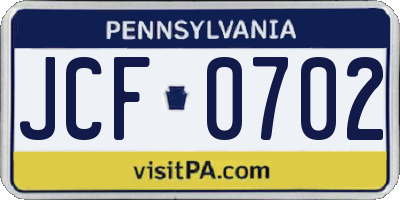 PA license plate JCF0702
