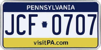 PA license plate JCF0707