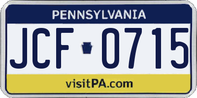PA license plate JCF0715