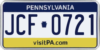 PA license plate JCF0721