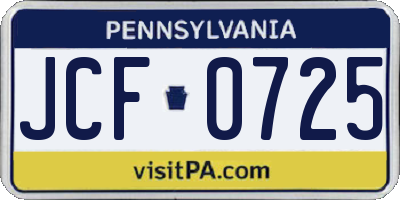 PA license plate JCF0725