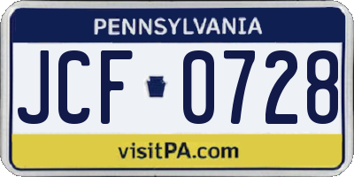 PA license plate JCF0728
