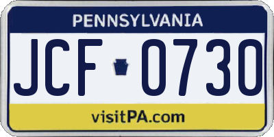 PA license plate JCF0730