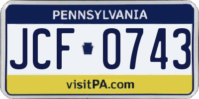 PA license plate JCF0743
