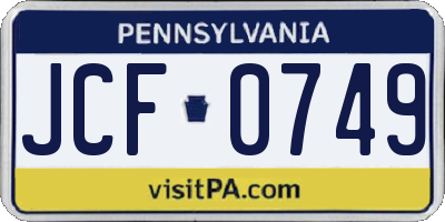PA license plate JCF0749