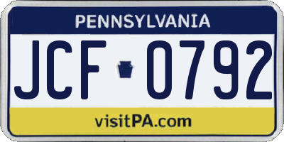 PA license plate JCF0792