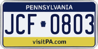 PA license plate JCF0803