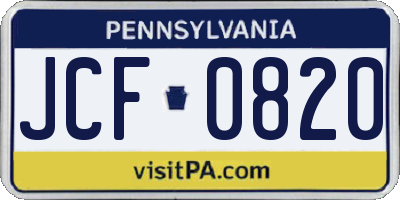 PA license plate JCF0820