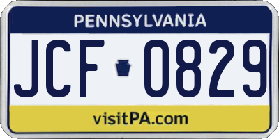 PA license plate JCF0829