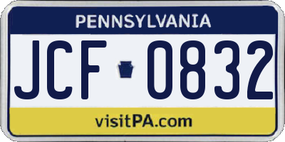 PA license plate JCF0832