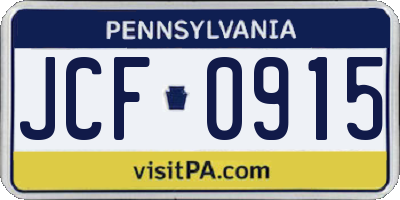 PA license plate JCF0915